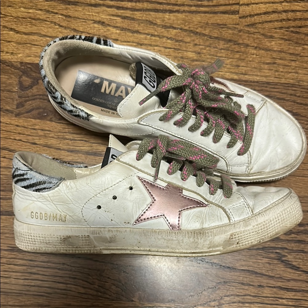 Golden Goose White Sneakers with Pink Star